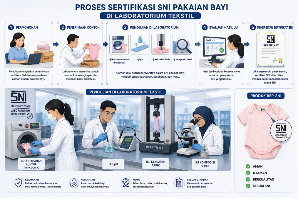 Proses uji SNI pakaian bayi di laboratorium tekstil terakreditasi