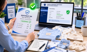 Tim procurement ritel modern memverifikasi sertifikat SNI pakaian bayi melalui sistem online BSN