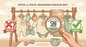 Ilustrasi pakaian bayi ber-label SNI dengan daftar 10 mitos SNI pakaian bayi untuk seller UMKM