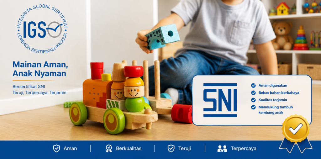 Ilustrasi proses sertifikasi SNI mainan anak oleh LSPro Mainan Anak